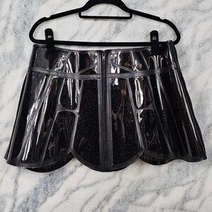 Dolls Kill Club Exx XXL PVC Black Dark Butterfly Glitter Zip Skirt Rave Festival